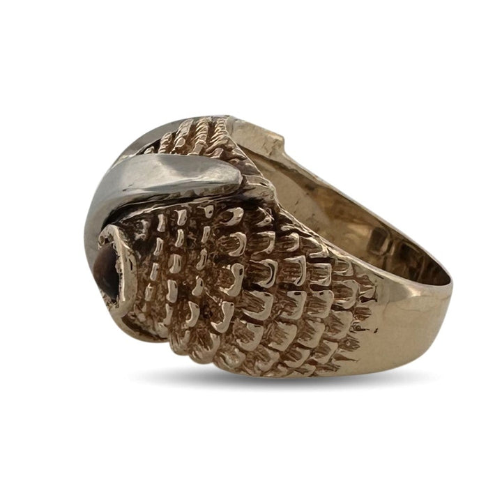 Vintage Tiger's Eye Owl Cocktail Ring in 14k Yellow Gold and Platinum