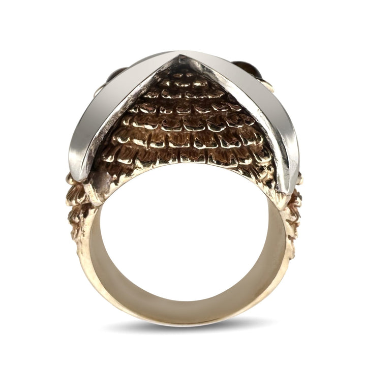 Vintage Tiger's Eye Owl Cocktail Ring in 14k Yellow Gold and Platinum