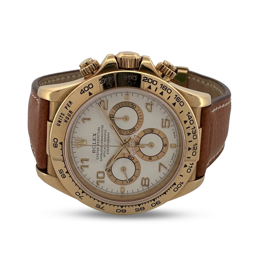 1995 Rolex Daytona Zenith 40mm 18k Yellow Gold Leather Strap Watch