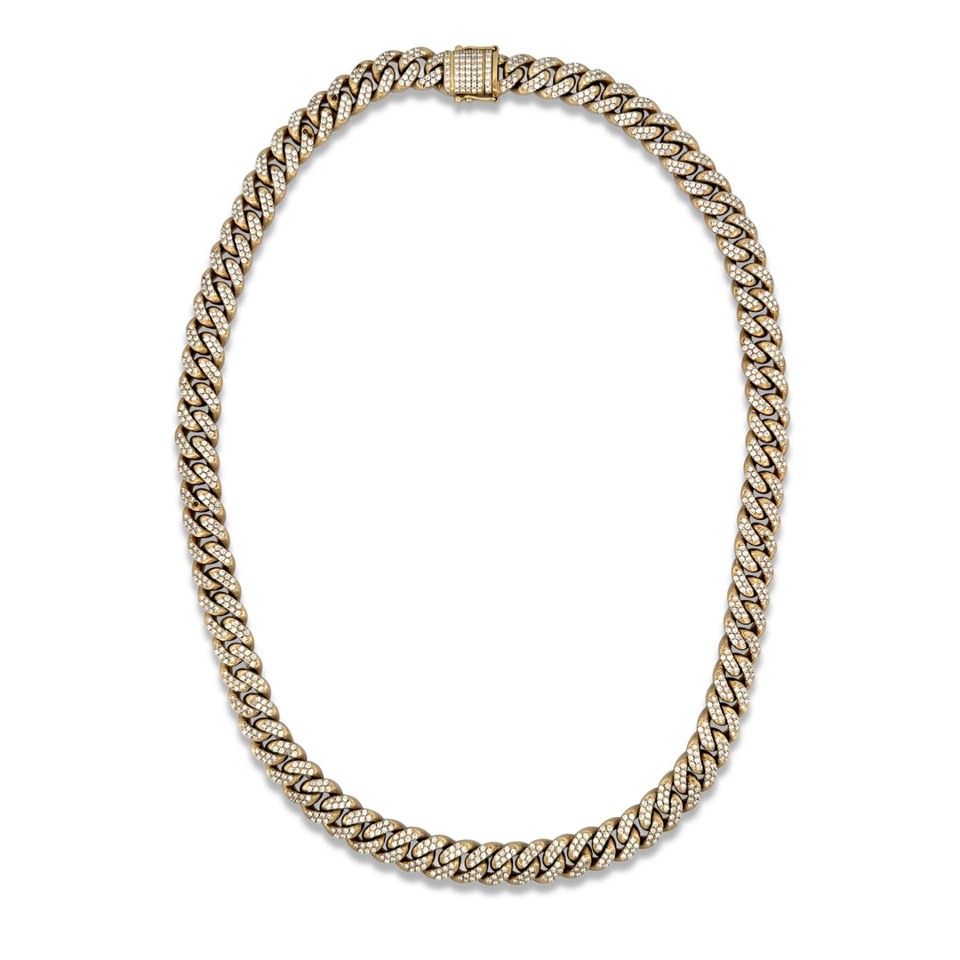 15ctw Round Brilliant Natural Diamond Cuban Necklace in 14k Yellow Gold