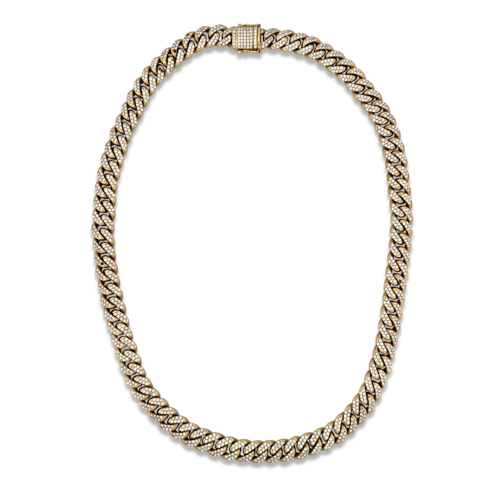 15ctw Round Brilliant Natural Diamond Cuban Necklace in 14k Yellow Gold