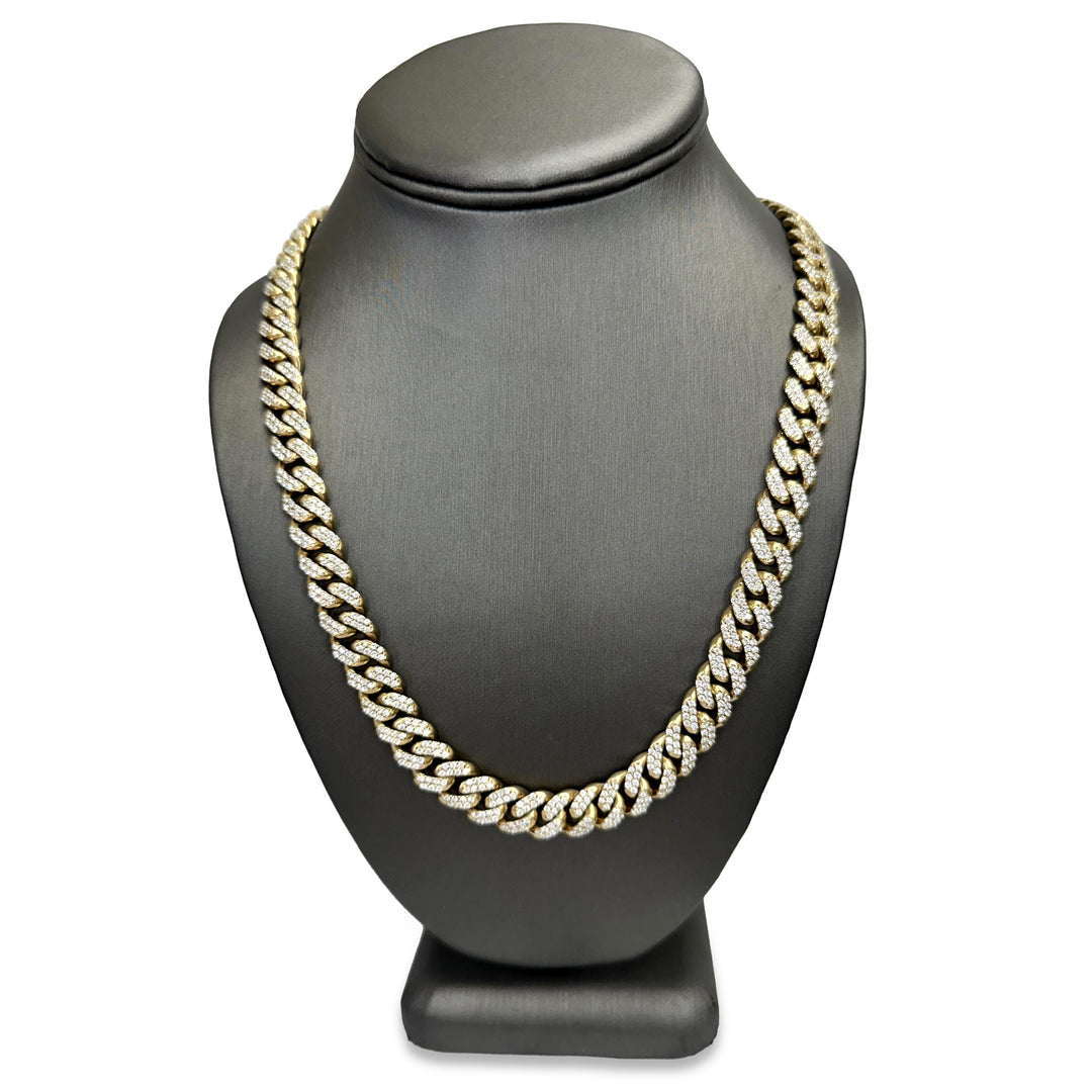 15ctw Round Brilliant Natural Diamond Cuban Necklace in 14k Yellow Gold