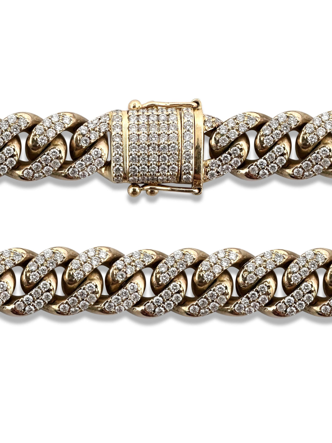 15ctw Round Brilliant Natural Diamond Cuban Necklace in 14k Yellow Gold