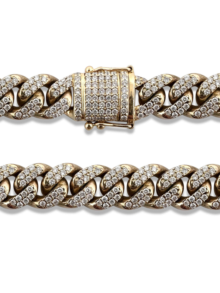 15ctw Round Brilliant Natural Diamond Cuban Necklace in 14k Yellow Gold
