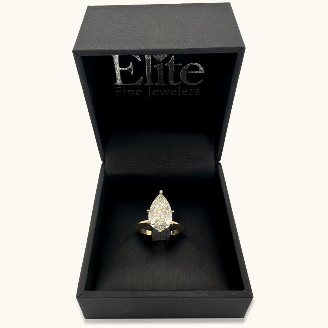 4.02ct Pear Shaped Natural Diamond Solitaire Engagement Ring in 14k Two-tone Gold