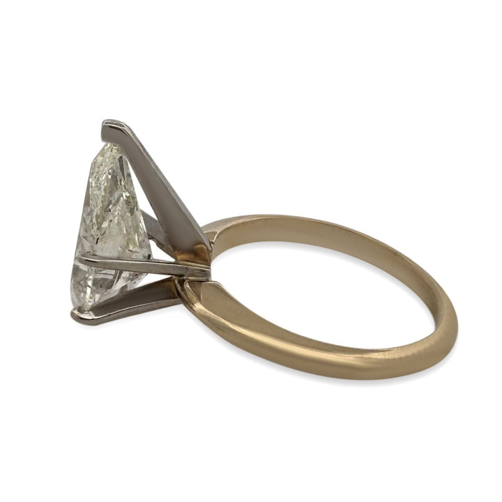 4.02ct Pear Shaped Natural Diamond Solitaire Engagement Ring in 14k Two-tone Gold