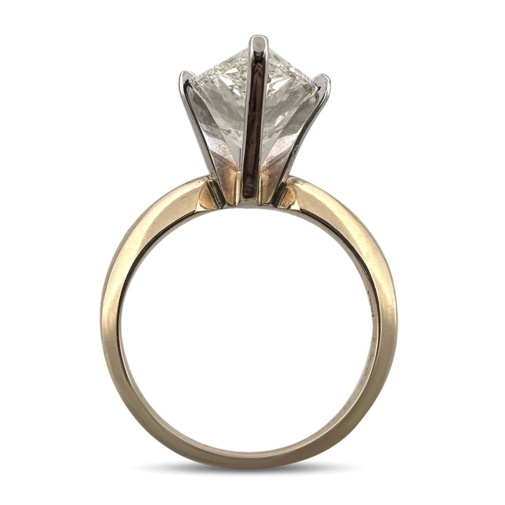 4.02ct Pear Shaped Natural Diamond Solitaire Engagement Ring in 14k Two-tone Gold