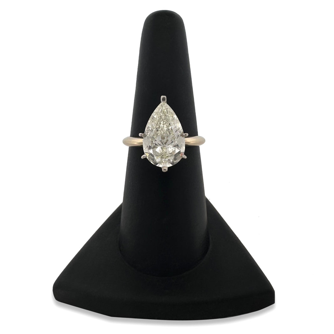 4.02ct Pear Shaped Natural Diamond Solitaire Engagement Ring in 14k Two-tone Gold