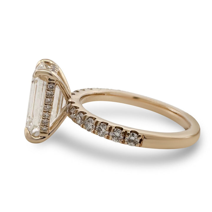IGI Graded 4.05ct Emerald Cut with Round Brilliant Hidden Halo Lab-Grown Diamond Engagement Ring 14k Yellow Gold