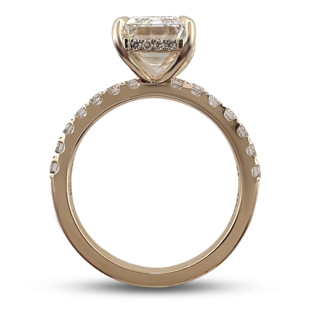 IGI Graded 4.05ct Emerald Cut with Round Brilliant Hidden Halo Lab-Grown Diamond Engagement Ring 14k Yellow Gold