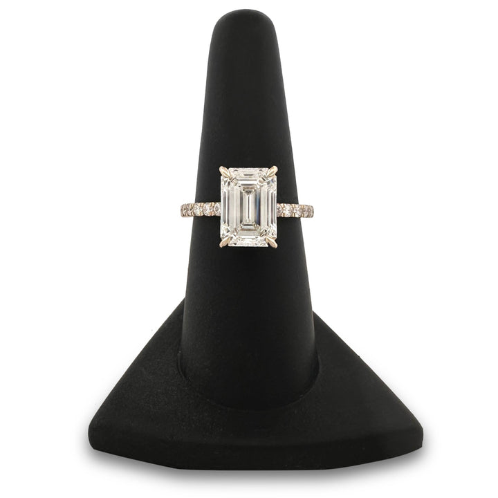 IGI Graded 4.05ct Emerald Cut with Round Brilliant Hidden Halo Lab-Grown Diamond Engagement Ring 14k Yellow Gold
