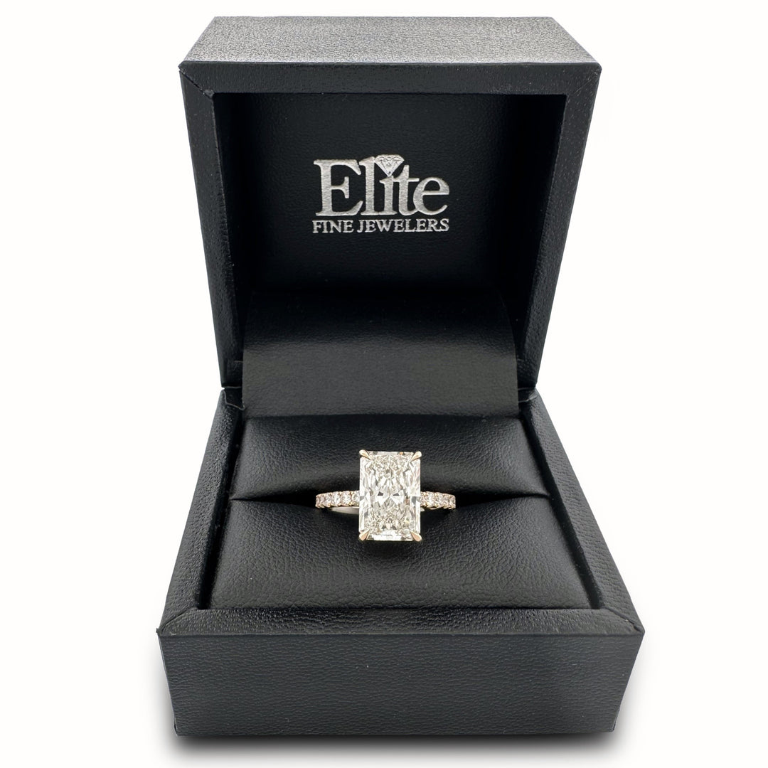 IGI Graded 5.07ct Radiant Cut Center with Hidden Halo Lab-Grown Diamond Engagement Ring in 14k Yellow Gold