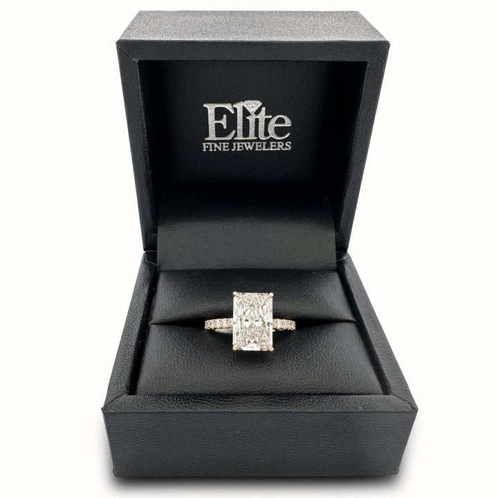 IGI Graded 5.07ct Radiant Cut Center with Hidden Halo Lab-Grown Diamond Engagement Ring in 14k Yellow Gold