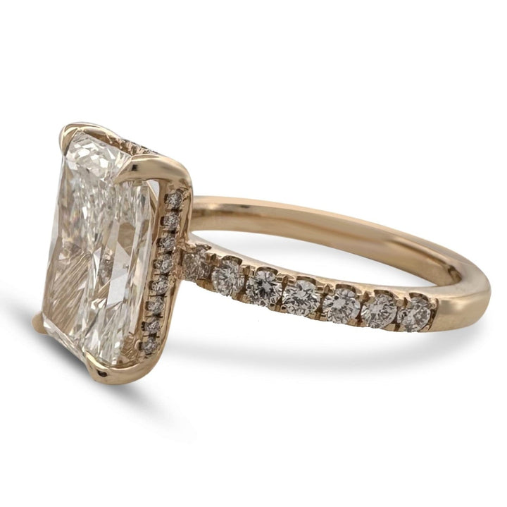 IGI Graded 5.07ct Radiant Cut Center with Hidden Halo Lab-Grown Diamond Engagement Ring in 14k Yellow Gold