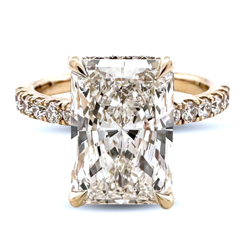 IGI Graded 5.07ct Radiant Cut Center with Hidden Halo Lab-Grown Diamond Engagement Ring in 14k Yellow Gold