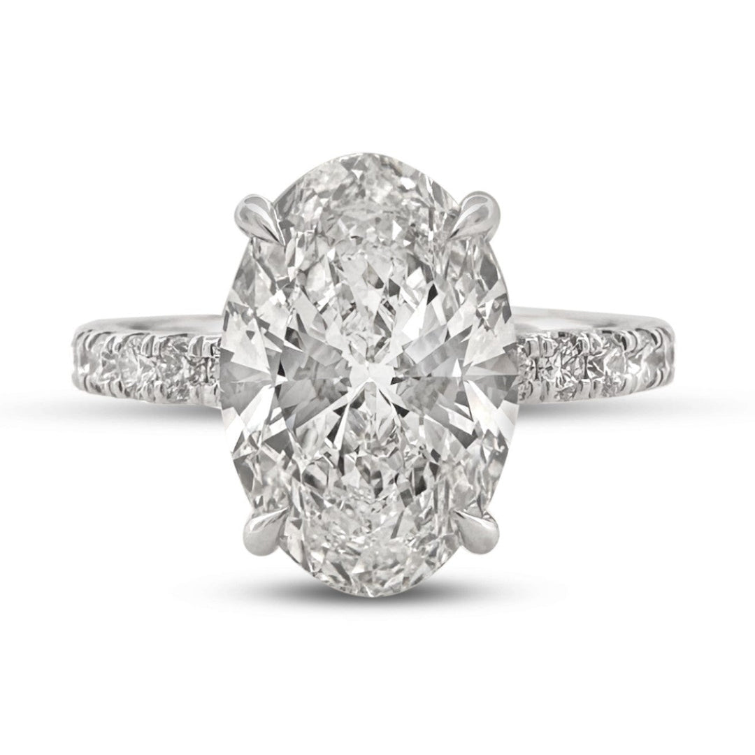 IGI Graded 4.00ct Oval Center with Round Brilliant Hidden Halo Lab-Grown Diamond Engagement Ring in 14k White Gold