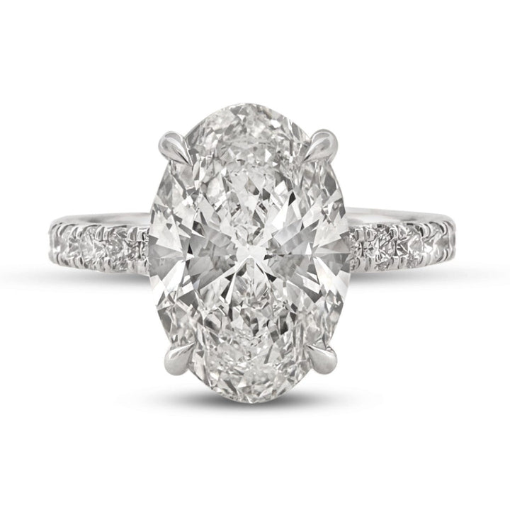 IGI Graded 4.00ct Oval Center with Round Brilliant Hidden Halo Lab-Grown Diamond Engagement Ring in 14k White Gold
