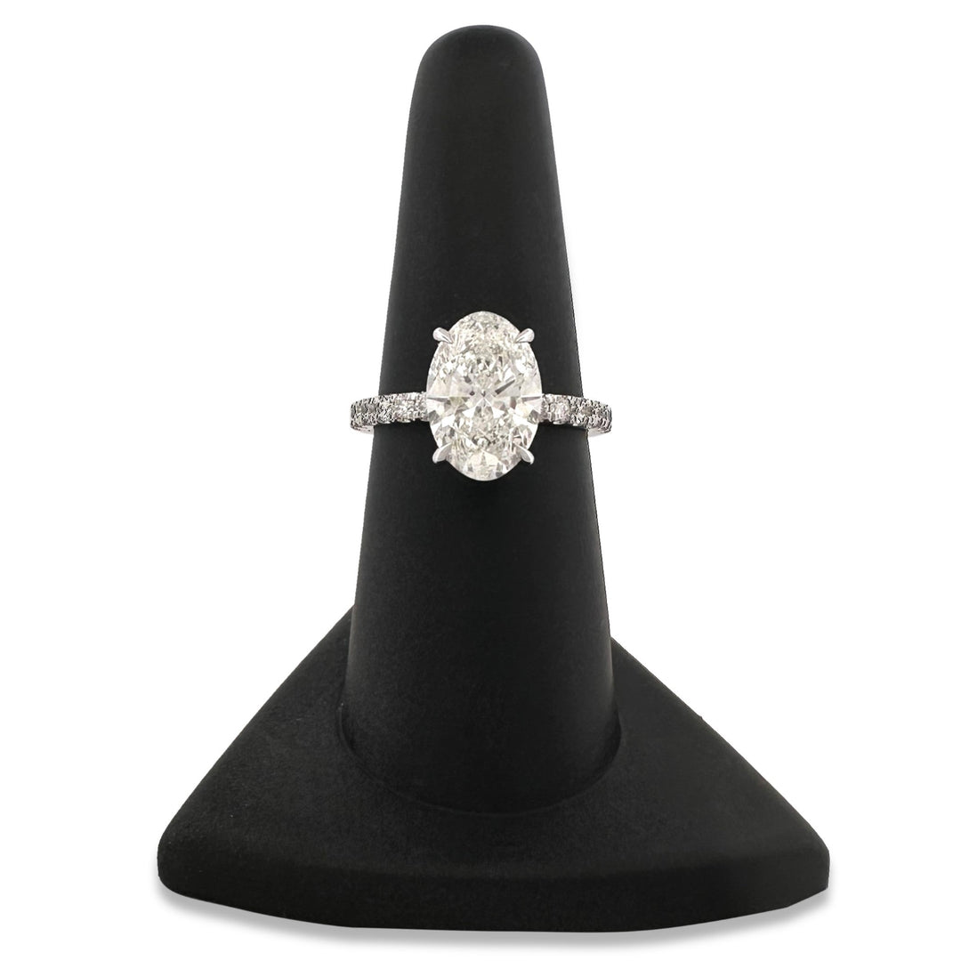 IGI Graded 3.05ct Oval Center with Round Brilliant Hidden Halo Lab-Grown Diamond Engagement Ring in 14k White Gold