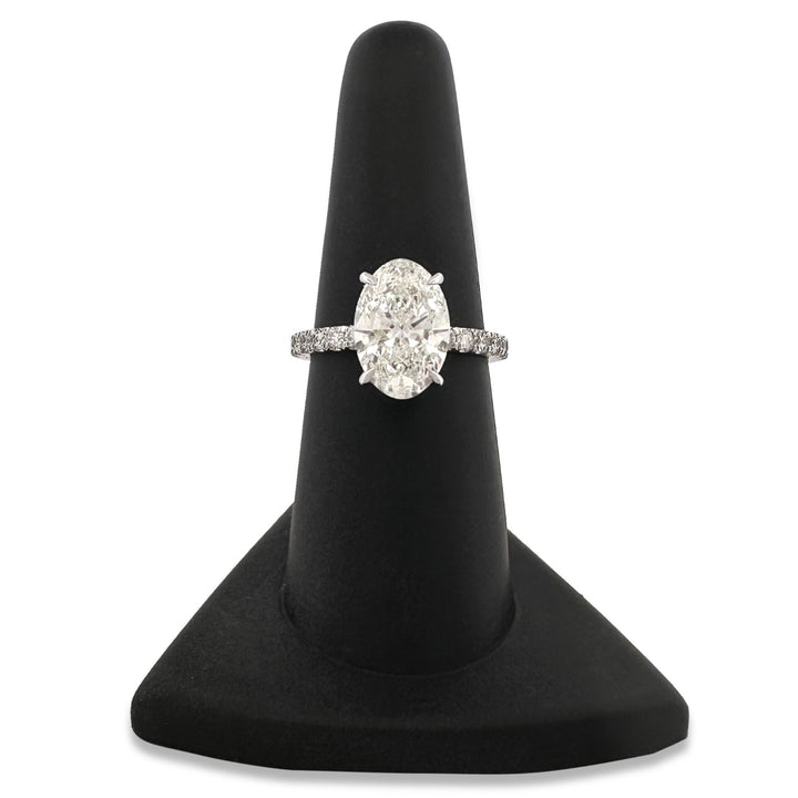 IGI Graded 3.05ct Oval Center with Round Brilliant Hidden Halo Lab-Grown Diamond Engagement Ring in 14k White Gold
