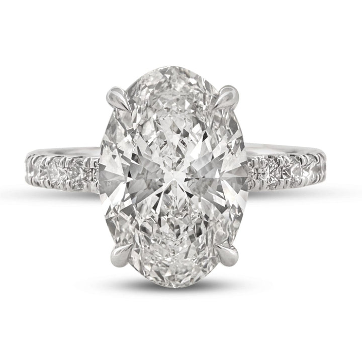 IGI Graded 3.05ct Oval Center with Round Brilliant Hidden Halo Lab-Grown Diamond Engagement Ring in 14k White Gold