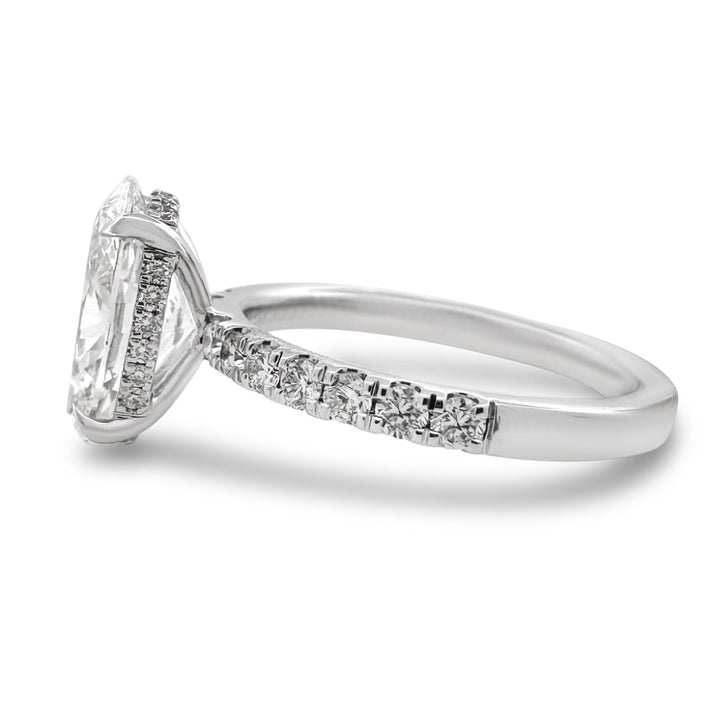 IGI Graded 3.05ct Oval Center with Round Brilliant Hidden Halo Lab-Grown Diamond Engagement Ring in 14k White Gold