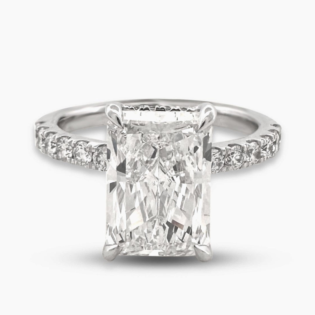 IGI Graded 4.08ct Radiant Cut Center with Hidden Halo Lab-Grown Diamond Engagement Ring in 14k White Gold