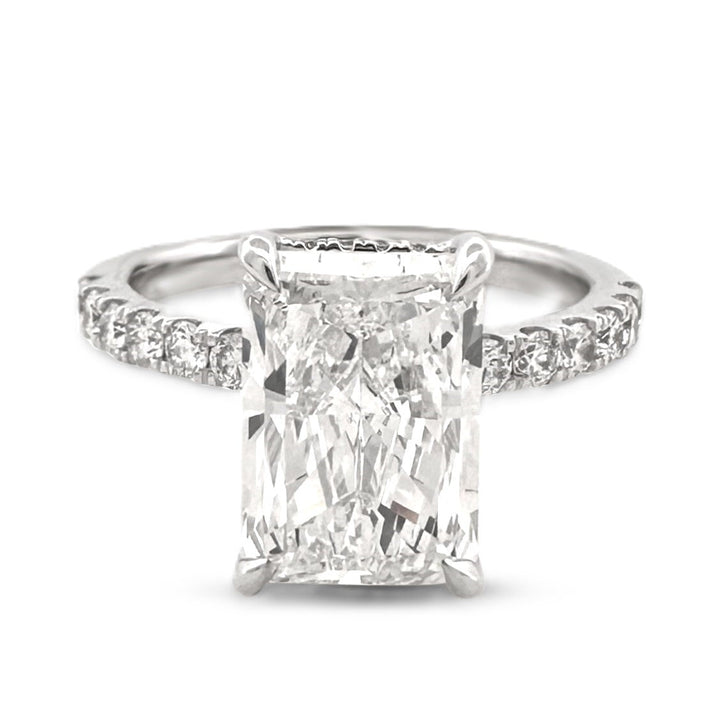 IGI Graded 4.08ct Radiant Cut Center with Hidden Halo Lab-Grown Diamond Engagement Ring in 14k White Gold