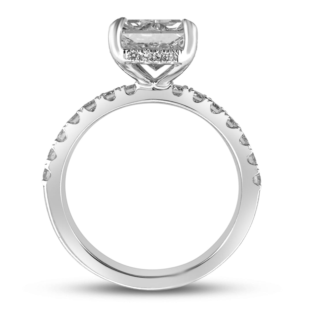 IGI Graded 4.08ct Radiant Cut Center with Hidden Halo Lab-Grown Diamond Engagement Ring in 14k White Gold