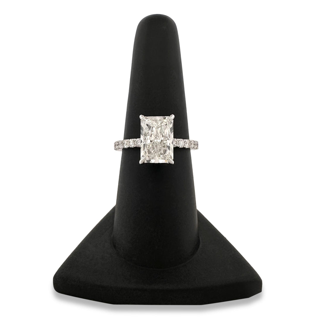 IGI Graded 4.08ct Radiant Cut Center with Hidden Halo Lab-Grown Diamond Engagement Ring in 14k White Gold