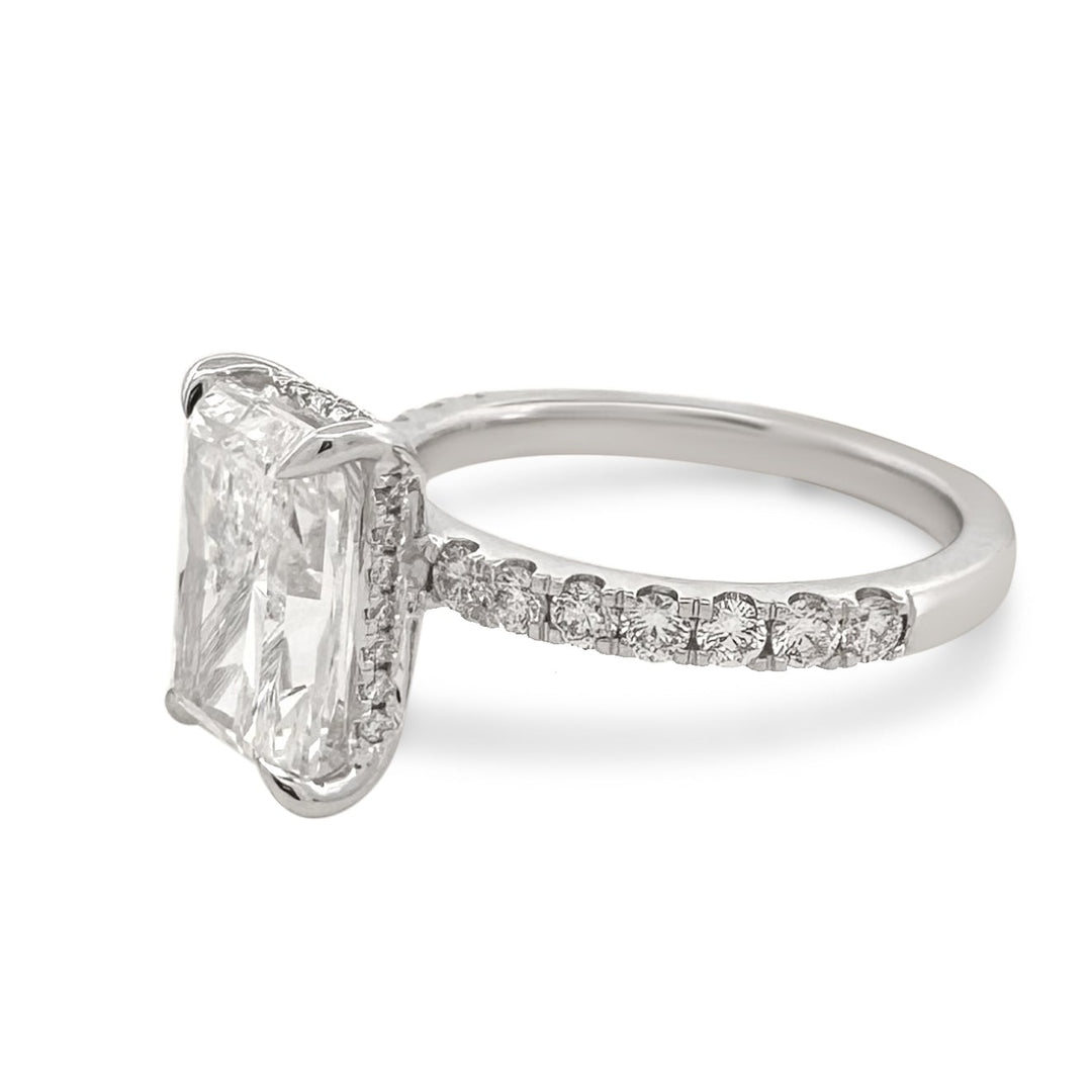 IGI Graded 4.08ct Radiant Cut Center with Hidden Halo Lab-Grown Diamond Engagement Ring in 14k White Gold
