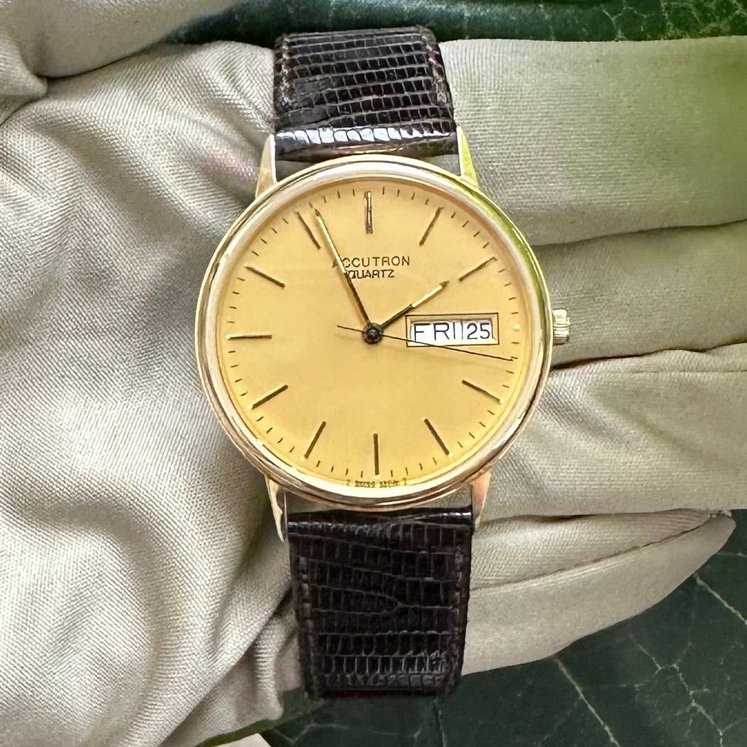 c. 1991 Bulova Accutron Quartz 14k Yellow Gold Strap Watch with Box & Papers