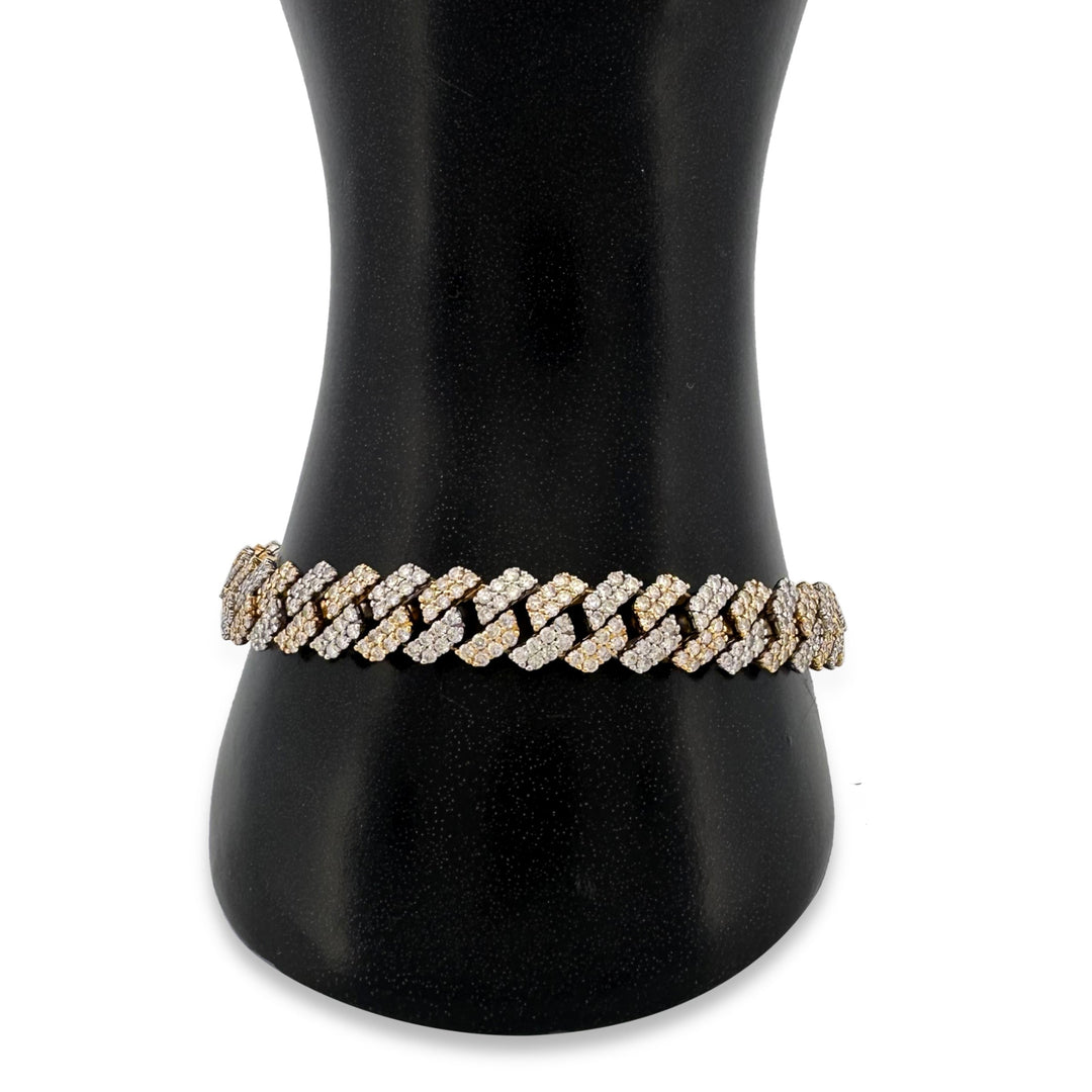 7.40ctw Round Brilliant Natural Diamond Miami Cuban Bracelet in 10k Two-Tone Gold