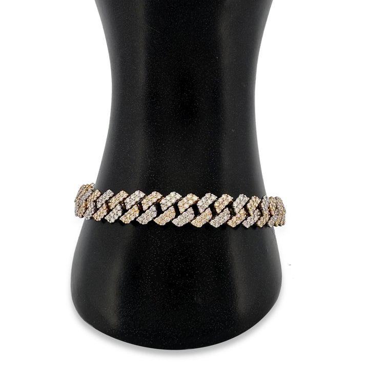 7.40ctw Round Brilliant Natural Diamond Miami Cuban Bracelet in 10k Two-Tone Gold