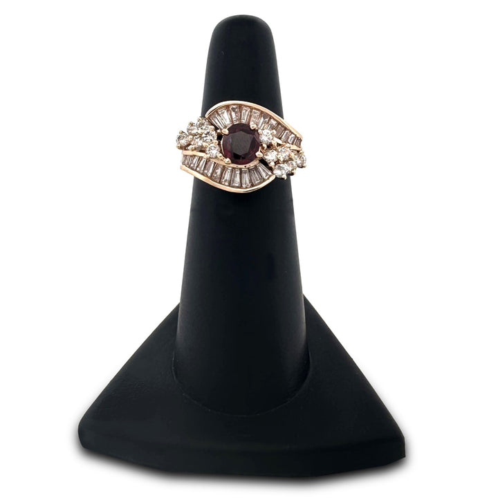Vintage Oval Ruby and Natural Diamond Cocktail Ring in 14k Yellow Gold