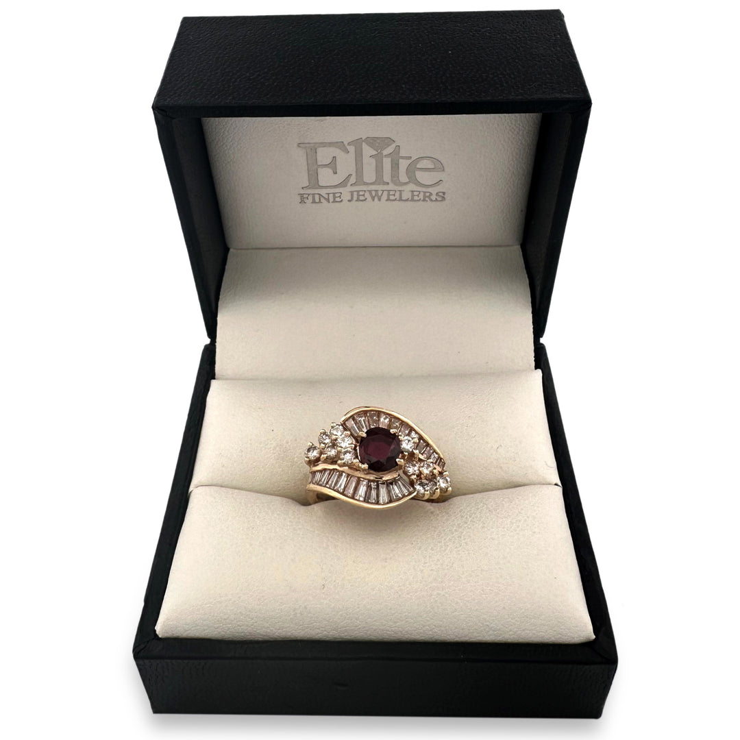 Vintage Oval Ruby and Natural Diamond Cocktail Ring in 14k Yellow Gold