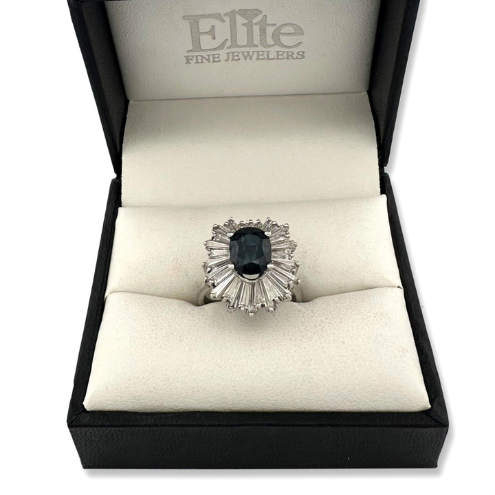 Vintage Oval Blue Sapphire & Natural Diamond Ballerina Cocktail Ring in Platinum