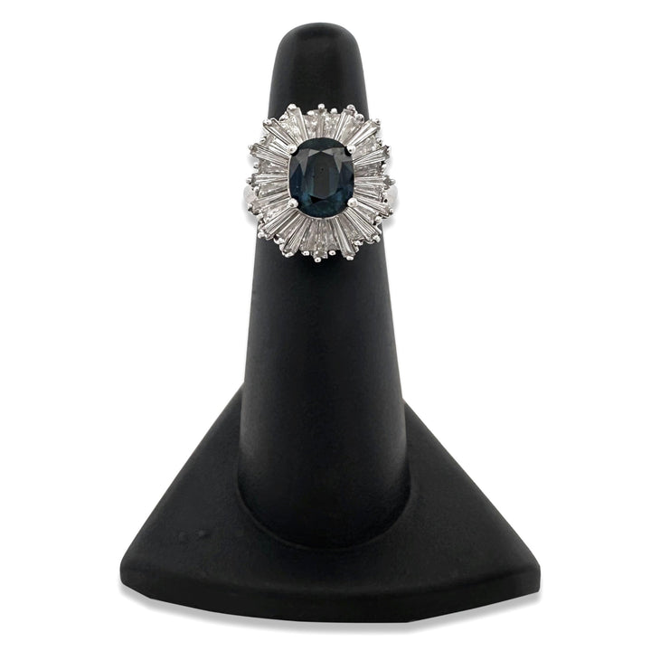 Vintage Oval Blue Sapphire & Natural Diamond Ballerina Cocktail Ring in Platinum