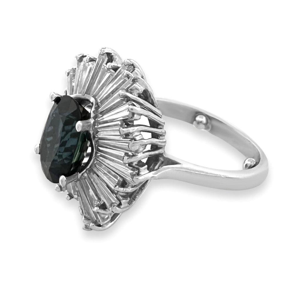 Vintage Oval Blue Sapphire & Natural Diamond Ballerina Cocktail Ring in Platinum