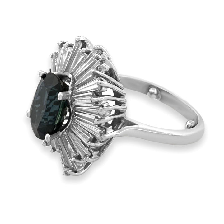 Vintage Oval Blue Sapphire & Natural Diamond Ballerina Cocktail Ring in Platinum
