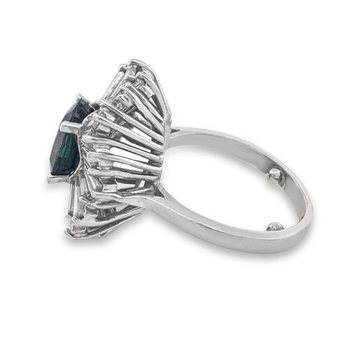 Vintage Oval Blue Sapphire & Natural Diamond Ballerina Cocktail Ring in Platinum