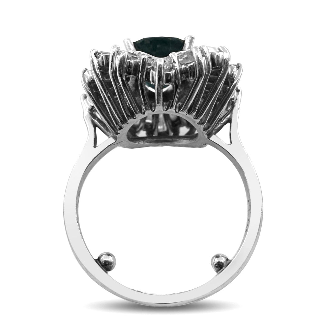 Vintage Oval Blue Sapphire & Natural Diamond Ballerina Cocktail Ring in Platinum