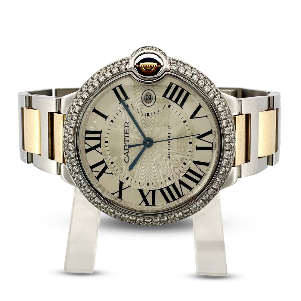 Cartier Ballon Bleu 42mm Two-Tone Yellow Gold & Stainless Steel Bracelet Watch with Diamond Bezel