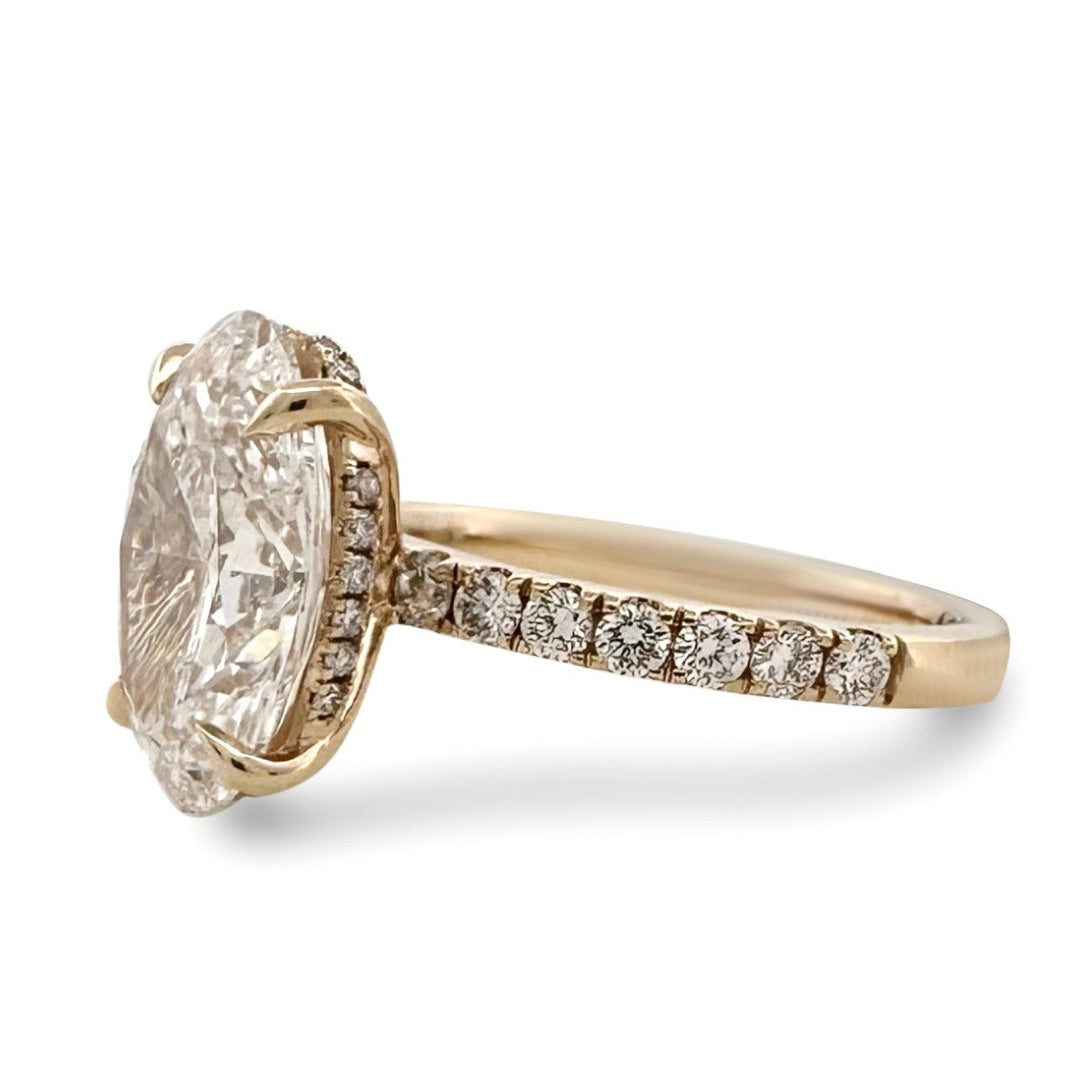 IGI Graded 4.01ct Oval with Round Brilliant Lab-Grown Diamond Hidden Halo Engagement Ring in 14k Yellow Gold