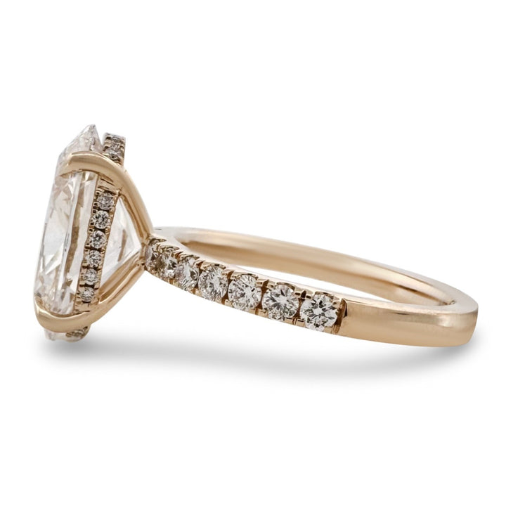 IGI Graded 4.01ct Oval with Round Brilliant Lab-Grown Diamond Hidden Halo Engagement Ring in 14k Yellow Gold