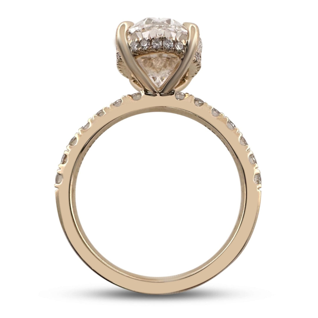 IGI Graded 4.01ct Oval with Round Brilliant Lab-Grown Diamond Hidden Halo Engagement Ring in 14k Yellow Gold