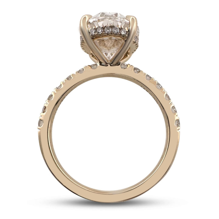 IGI Graded 4.01ct Oval with Round Brilliant Lab-Grown Diamond Hidden Halo Engagement Ring in 14k Yellow Gold