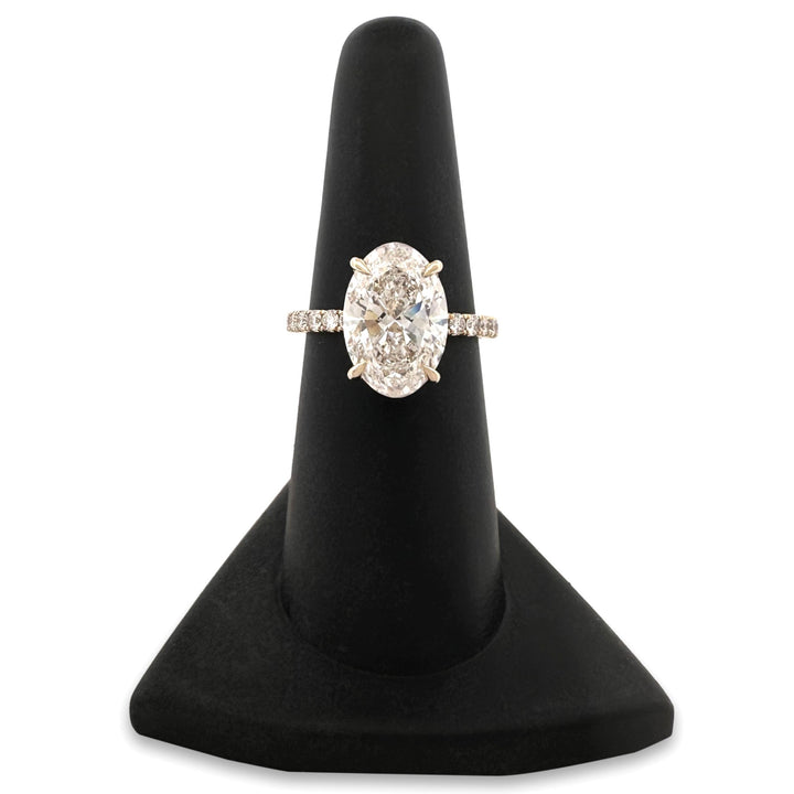 IGI Graded 4.01ct Oval with Round Brilliant Lab-Grown Diamond Hidden Halo Engagement Ring in 14k Yellow Gold