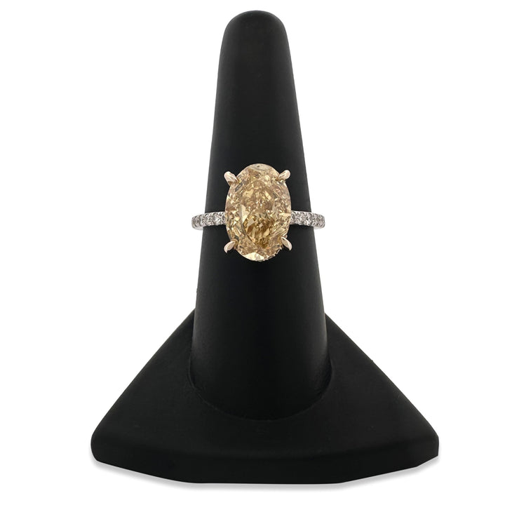 IGI Graded 5ct Fancy Yellow Oval Center with Round Brilliants Lab-Grown Diamond Engagement Ring in 14k Two-Tone Gold