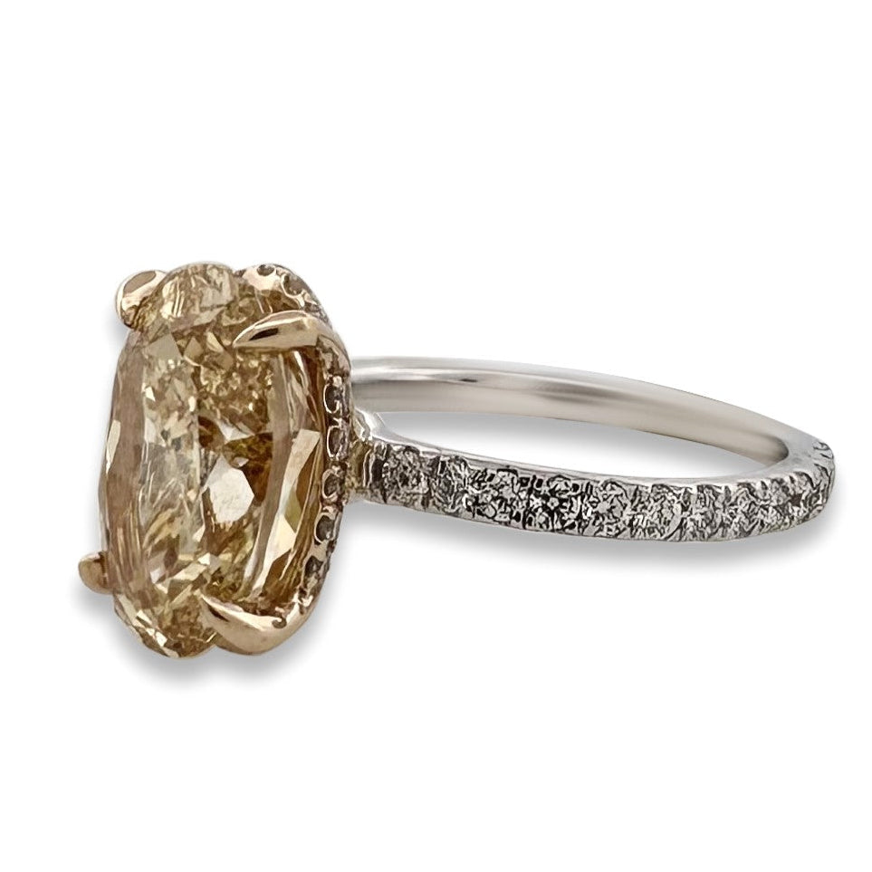 IGI Graded 5ct Fancy Yellow Oval Center with Round Brilliants Lab-Grown Diamond Engagement Ring in 14k Two-Tone Gold