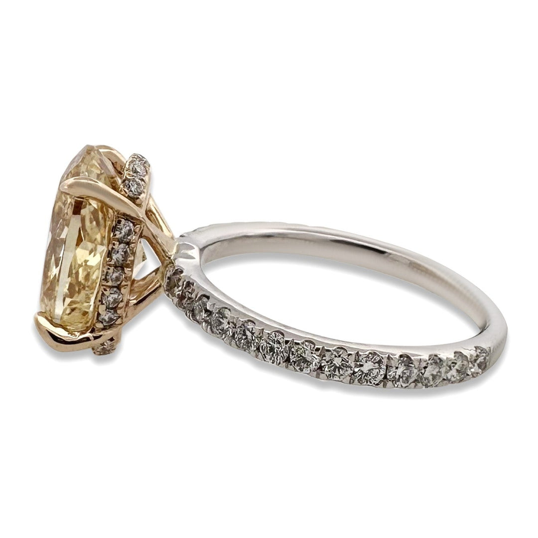IGI Graded 5ct Fancy Yellow Oval Center with Round Brilliants Lab-Grown Diamond Engagement Ring in 14k Two-Tone Gold
